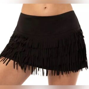 LUCKY IN LOVE FRINGE SCALLOP TENNIS SKORT - BLACK Size Medium